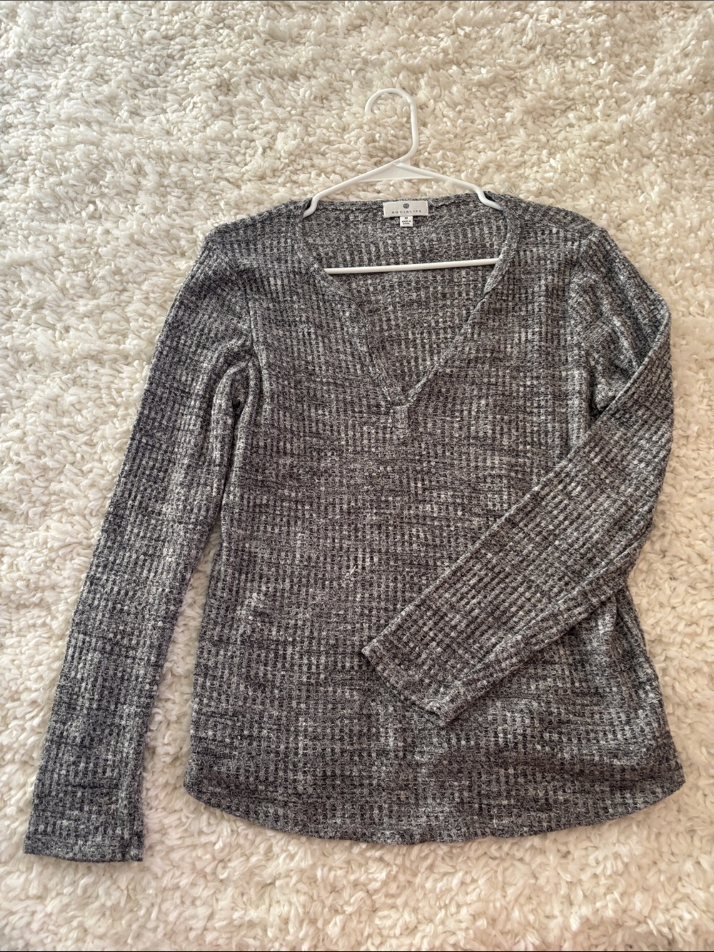 Socialite Heathered Gray V-Neck Knit Sweater